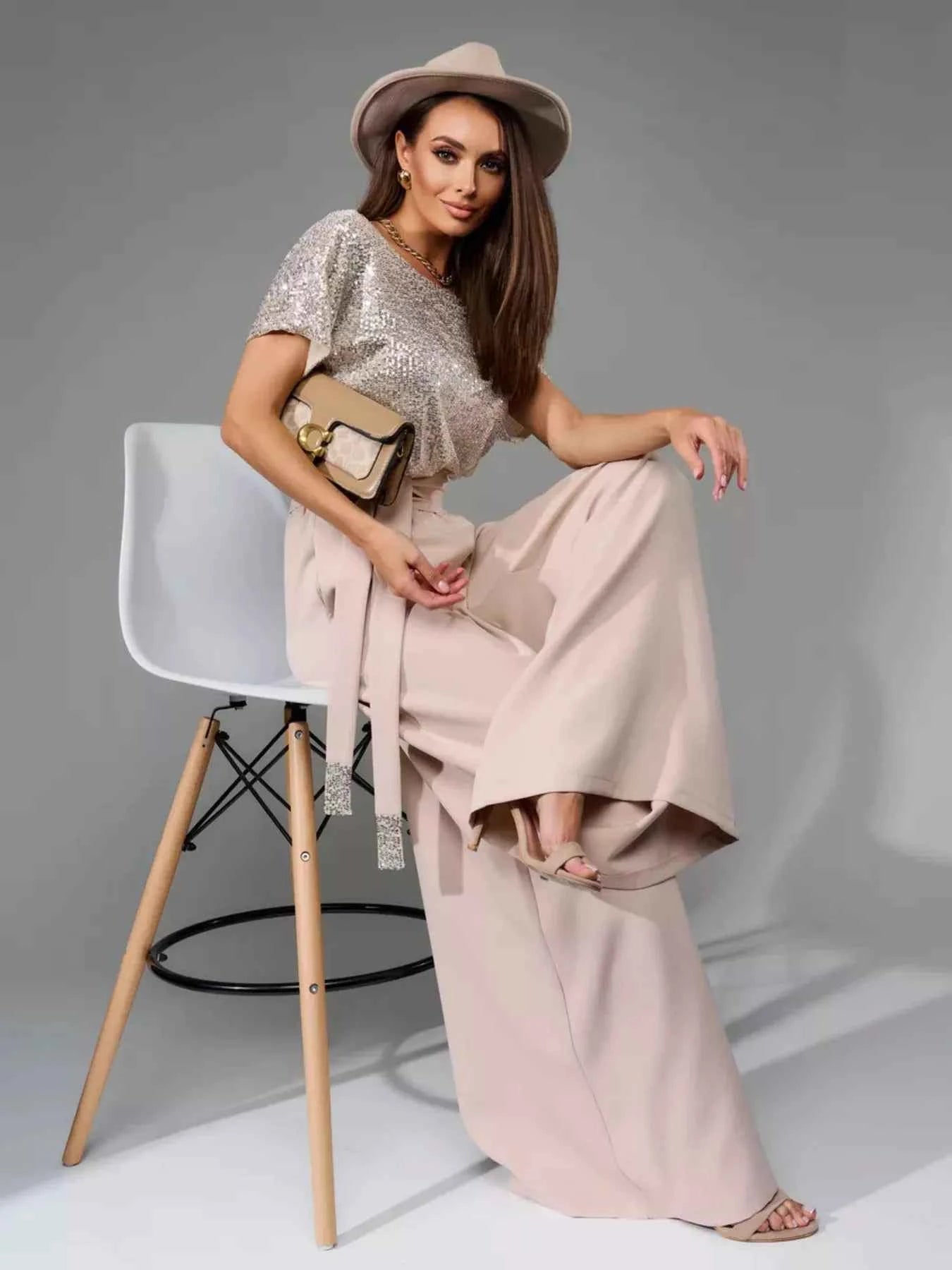 Full Size Sequin Short Sleeve Wide Leg Jumpsuit Plus Size