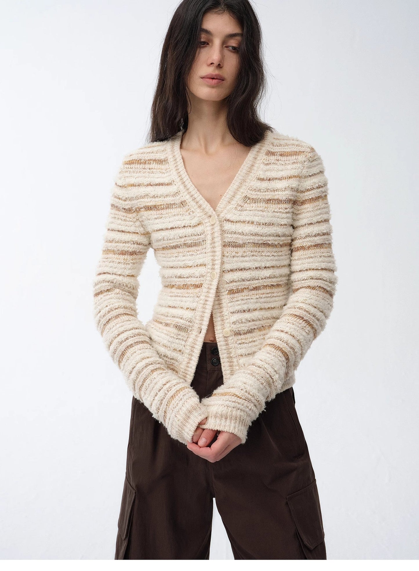 Cardigan rayé en maille tissée col V printemps MyParisMonaco