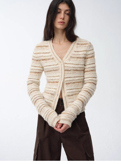 Cardigan rayé en maille tissée col V printemps MyParisMonaco