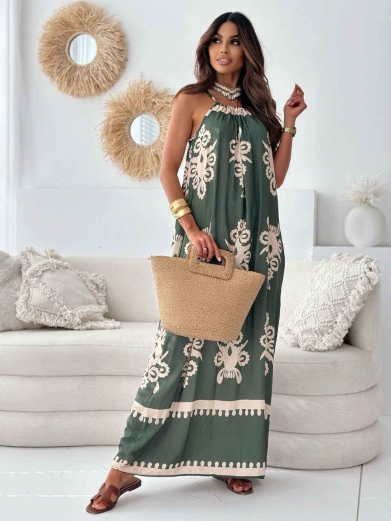 Robe maxi sans manches à imprimé
