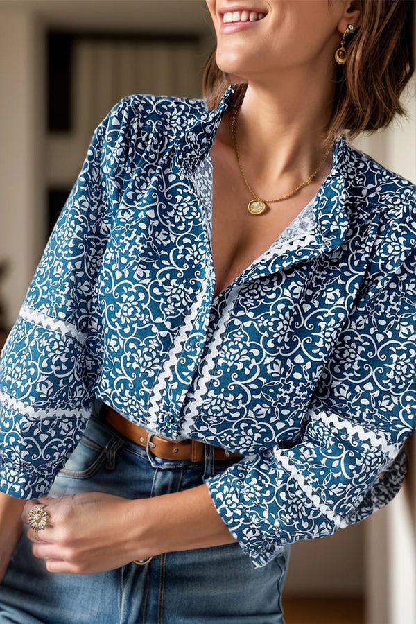 Blouse imprimée à col montant manches longues