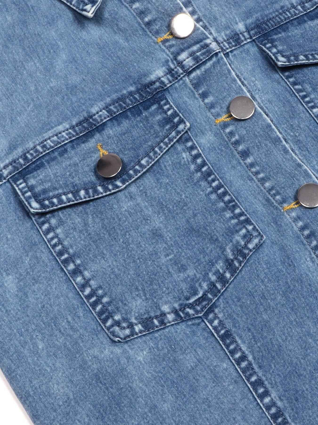 Robe en denim col licou boutonnée devant