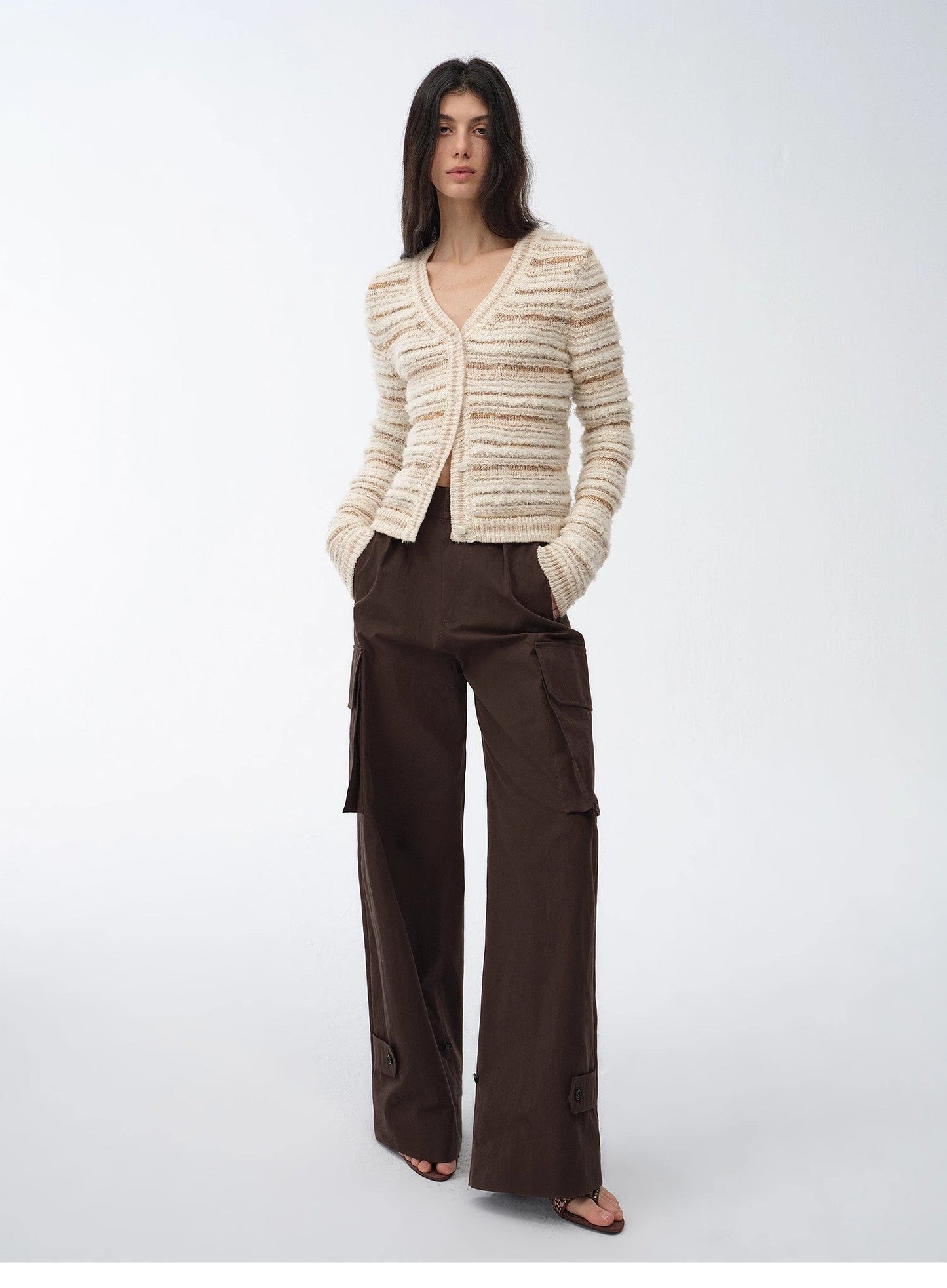 Cardigan rayé en maille tissée col V printemps MyParisMonaco