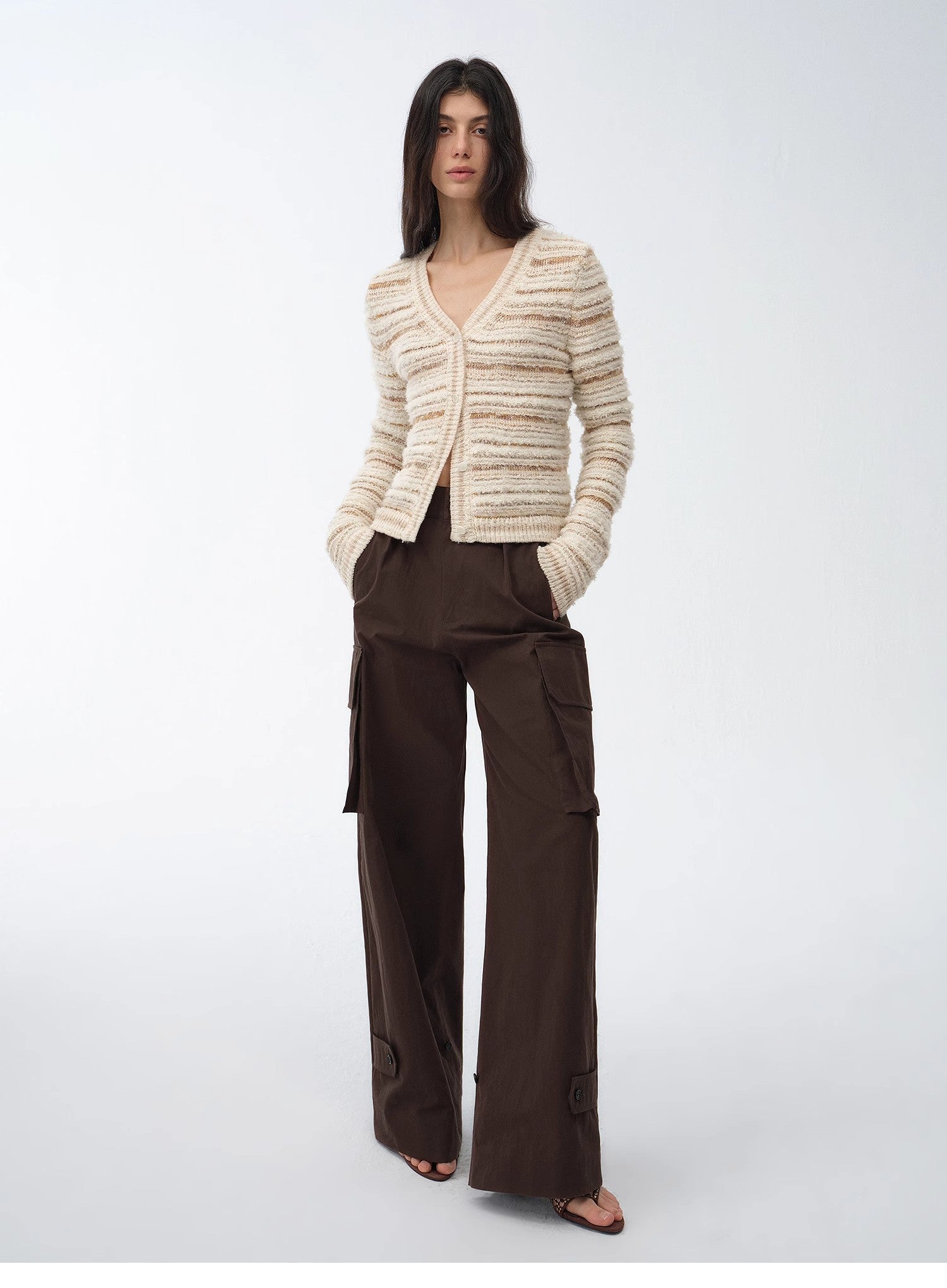 Cardigan rayé en maille tissée col V printemps MyParisMonaco