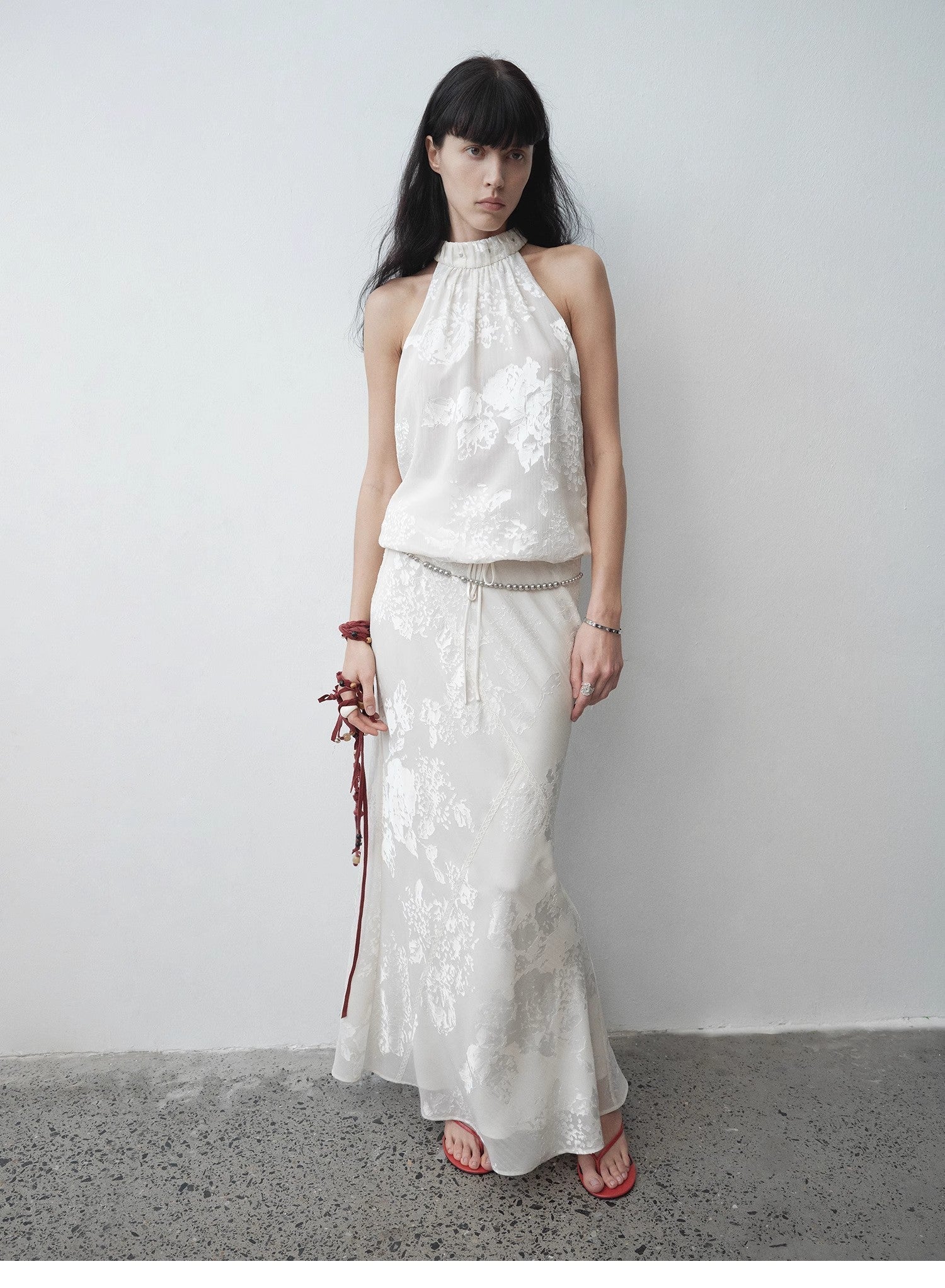 Débardeur col halter rétro à motif brodé MyParisMonaco