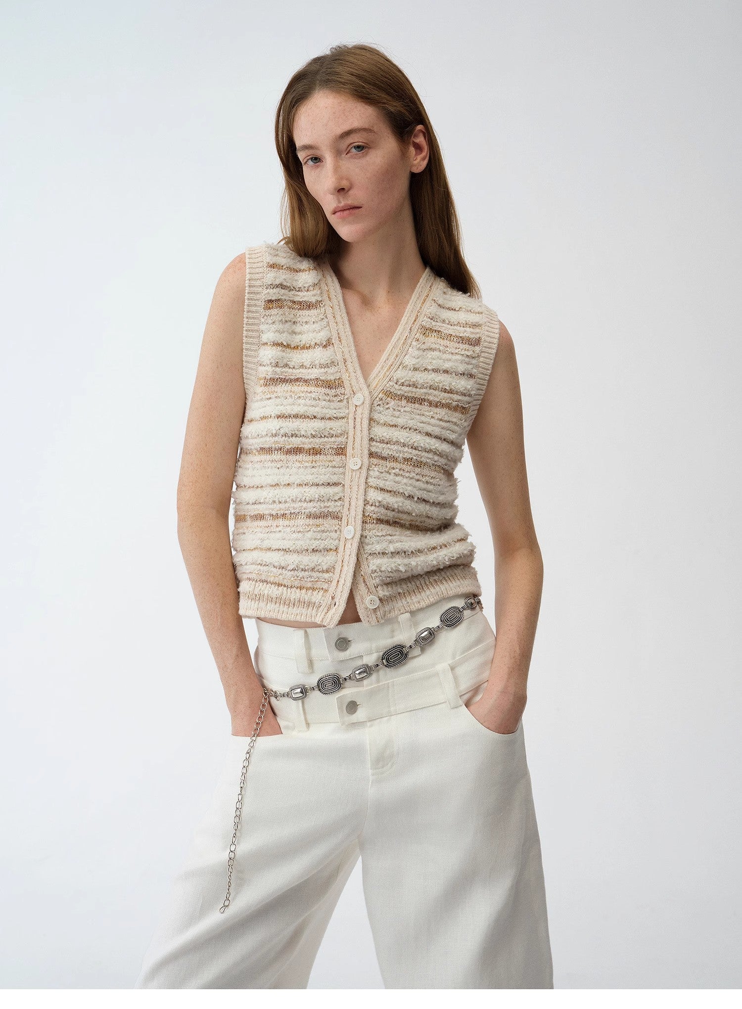 Cardigan rayé en maille tissée col V printemps MyParisMonaco