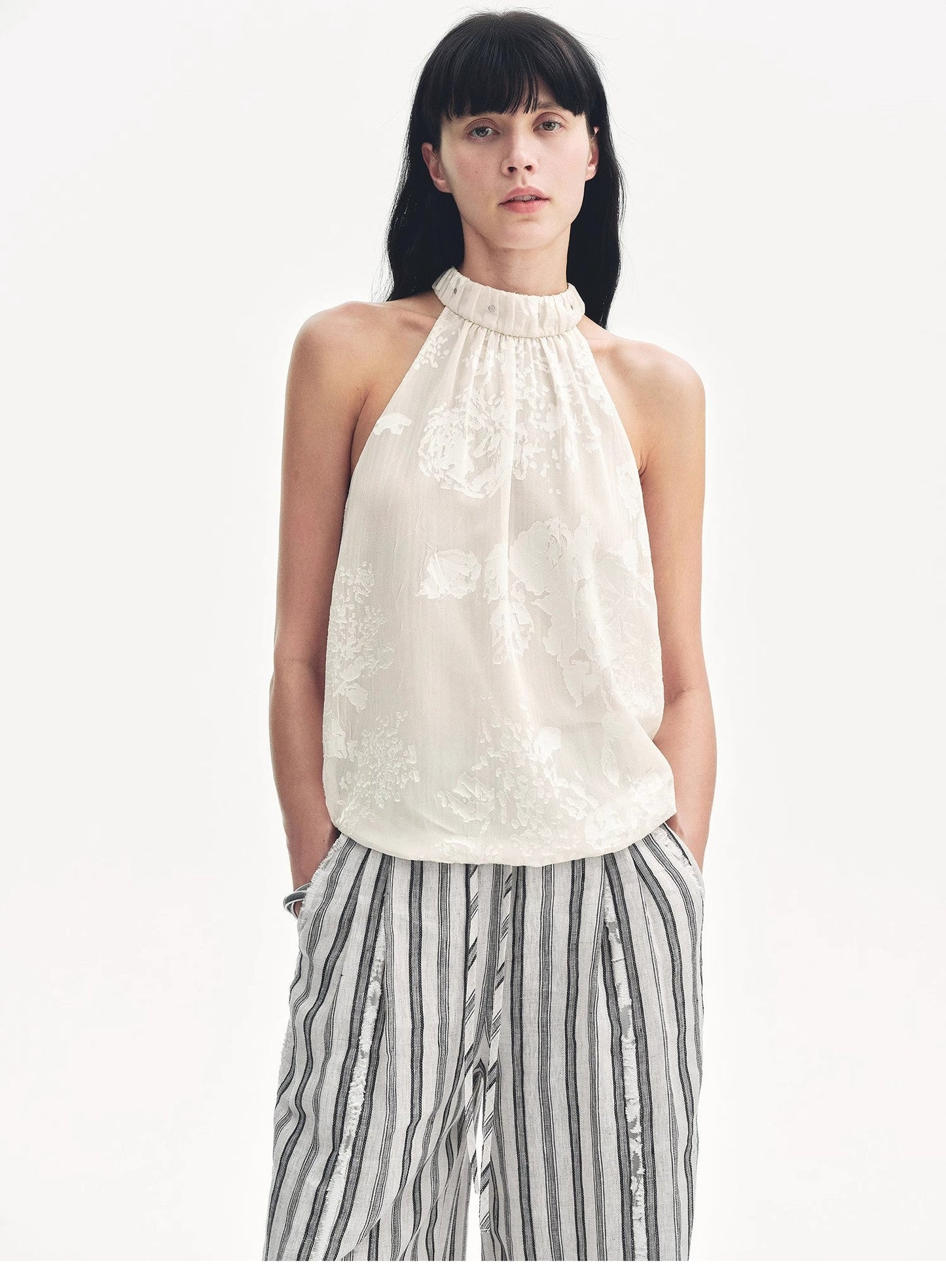 Top débardeur col halter rétro motif floral brulé MyParisMonaco