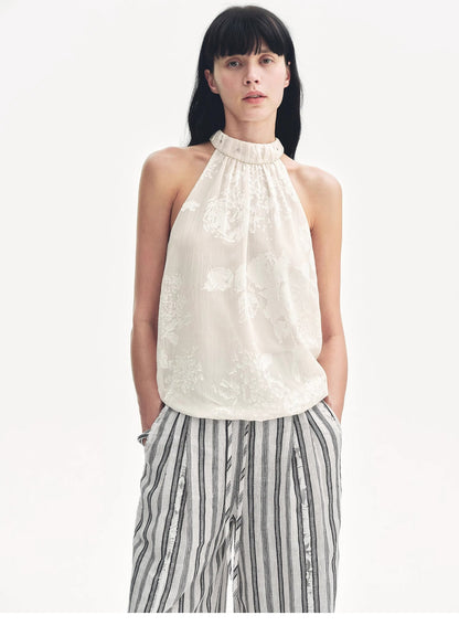 Top débardeur col halter rétro motif floral brulé MyParisMonaco