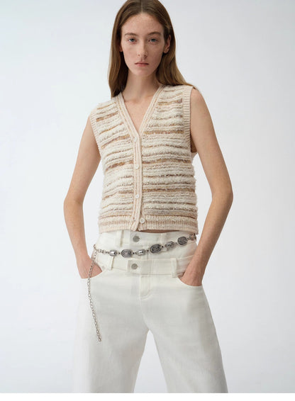 Cardigan rayé en maille tissée col V printemps MyParisMonaco