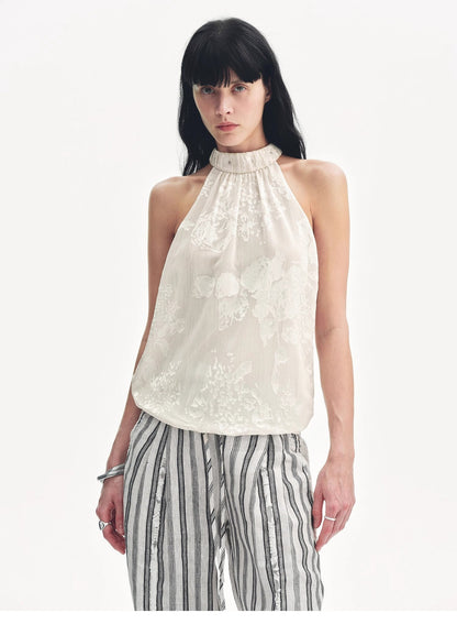 Top débardeur col halter rétro motif floral brulé MyParisMonaco