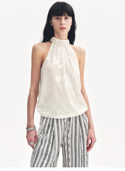 Débardeur col halter rétro à motif brodé MyParisMonaco