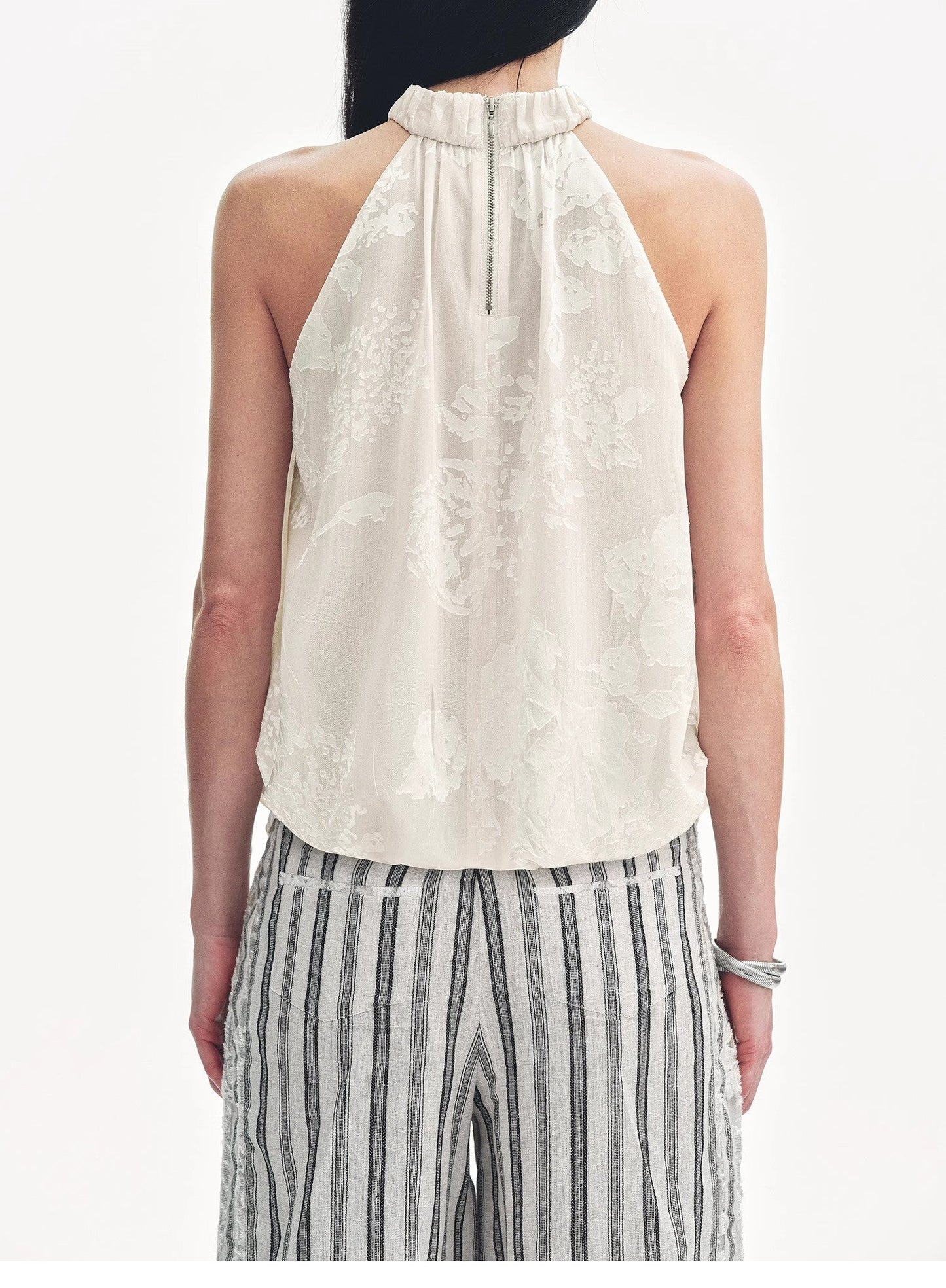 Débardeur col halter rétro à motif brodé MyParisMonaco