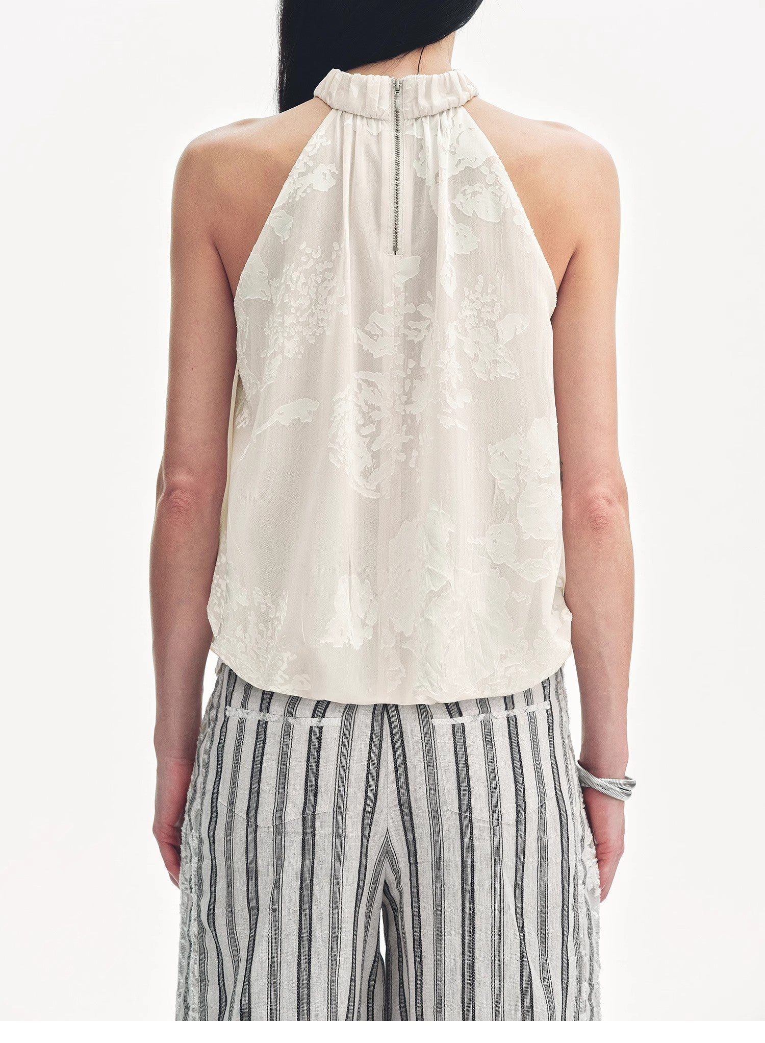 Top débardeur col halter rétro motif floral brulé MyParisMonaco