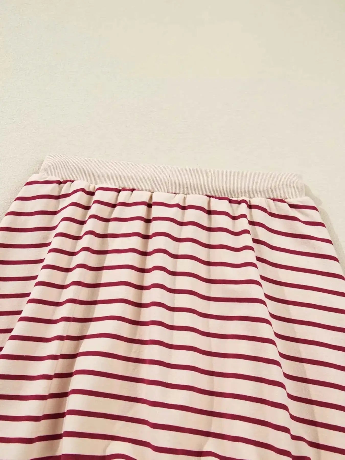 tripe Cropped Collared Drop Shoulder Pullover and Bubble Mini Skirt Set