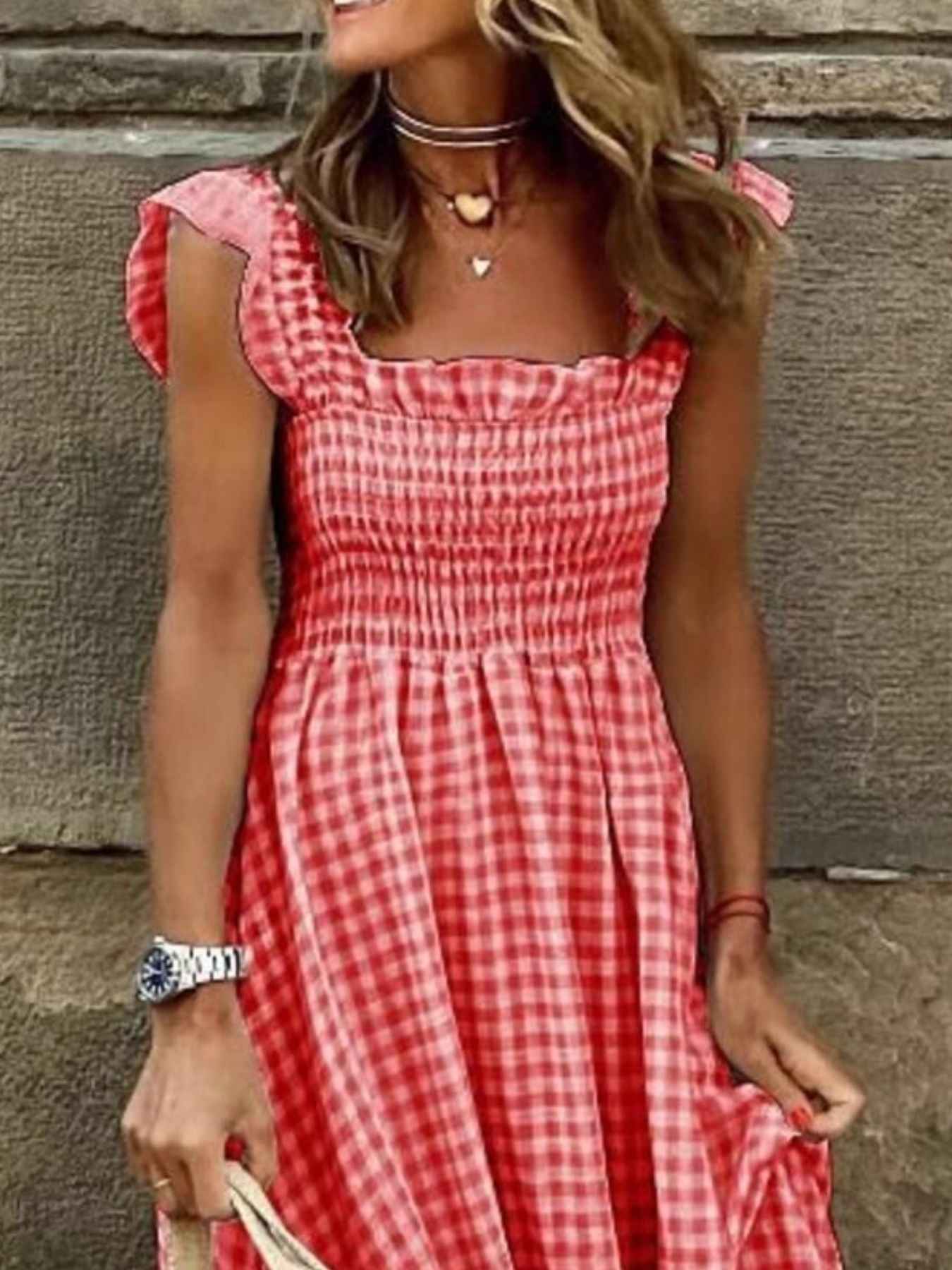 Robe longue à volants et smocks
