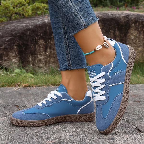 Baskets à lacets bout rond en simili-cuir — bleu
