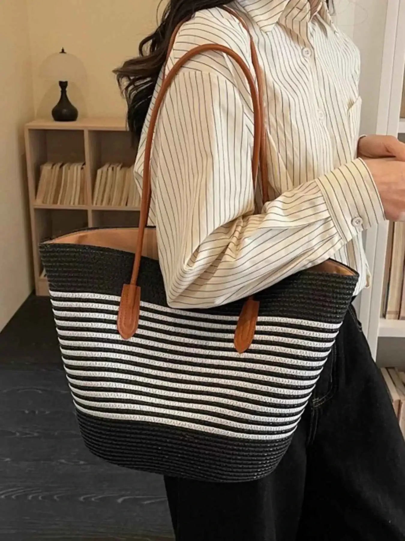 Sac à bandoulière tressé rayé