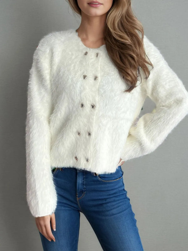 Cardigan col rond à boutons cœur