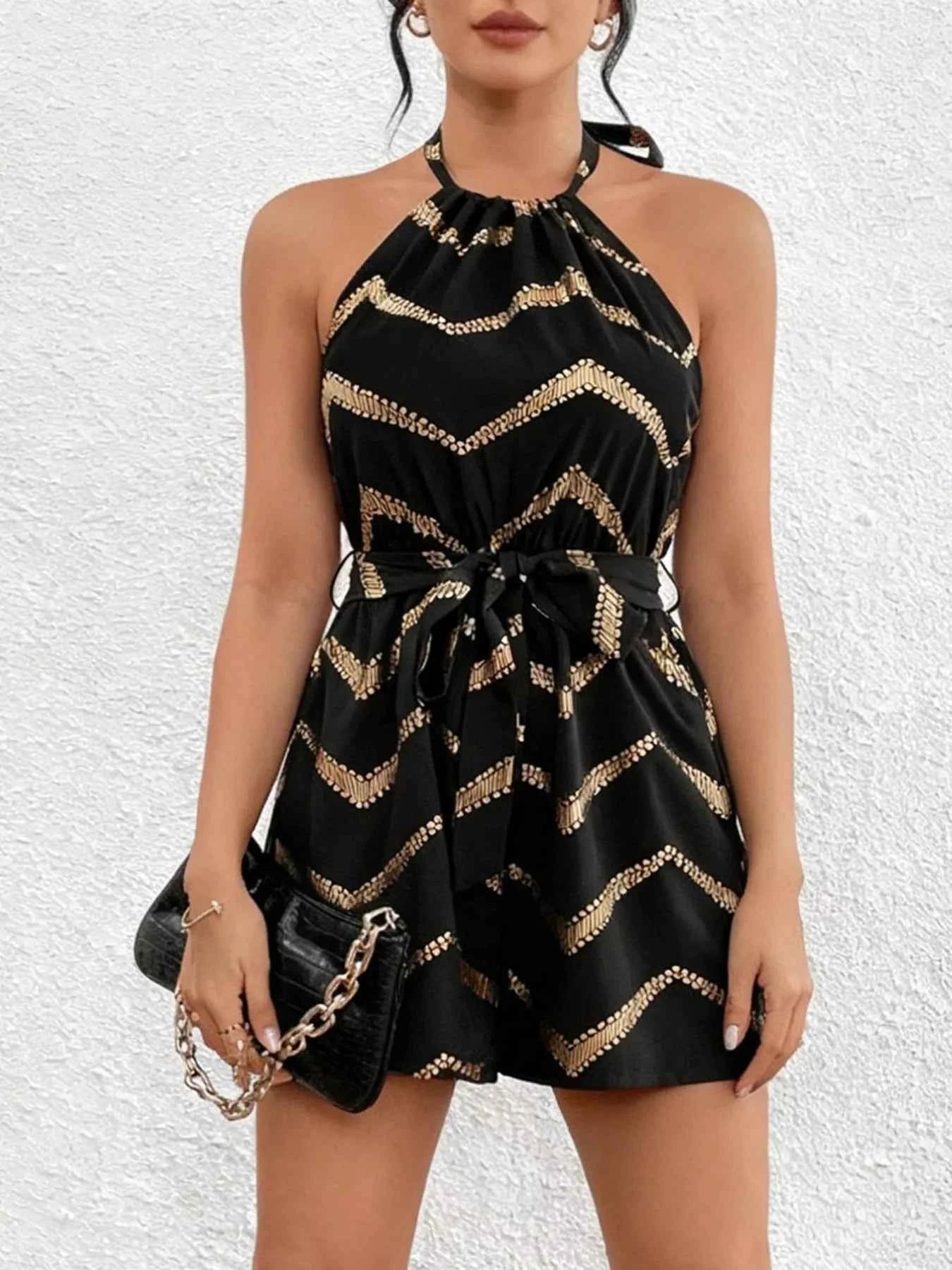 Combishort halter à motif chevron et dos nu