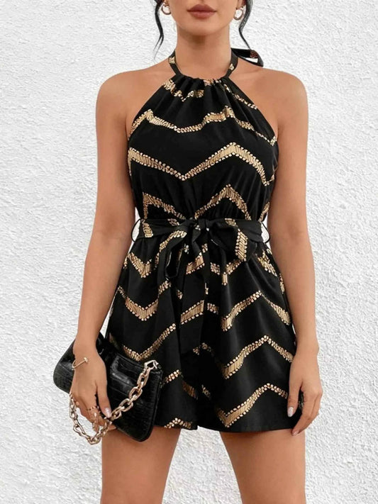 Combishort halter à motif chevron et dos nu