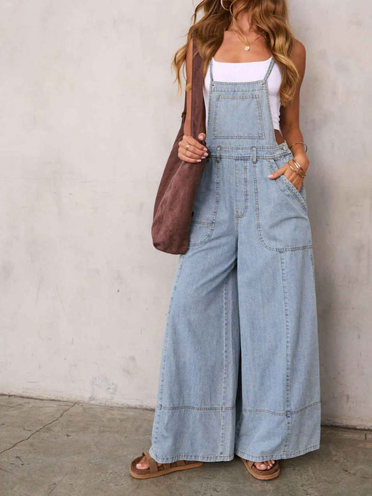Salopette en denim bleu clair à jambe large