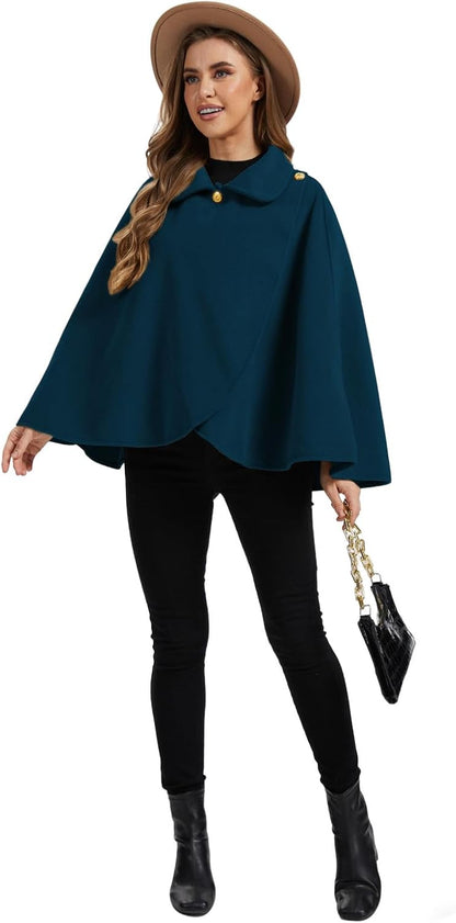 Cape châle femme hiver, fausse fourrure col à revers boutons vintage