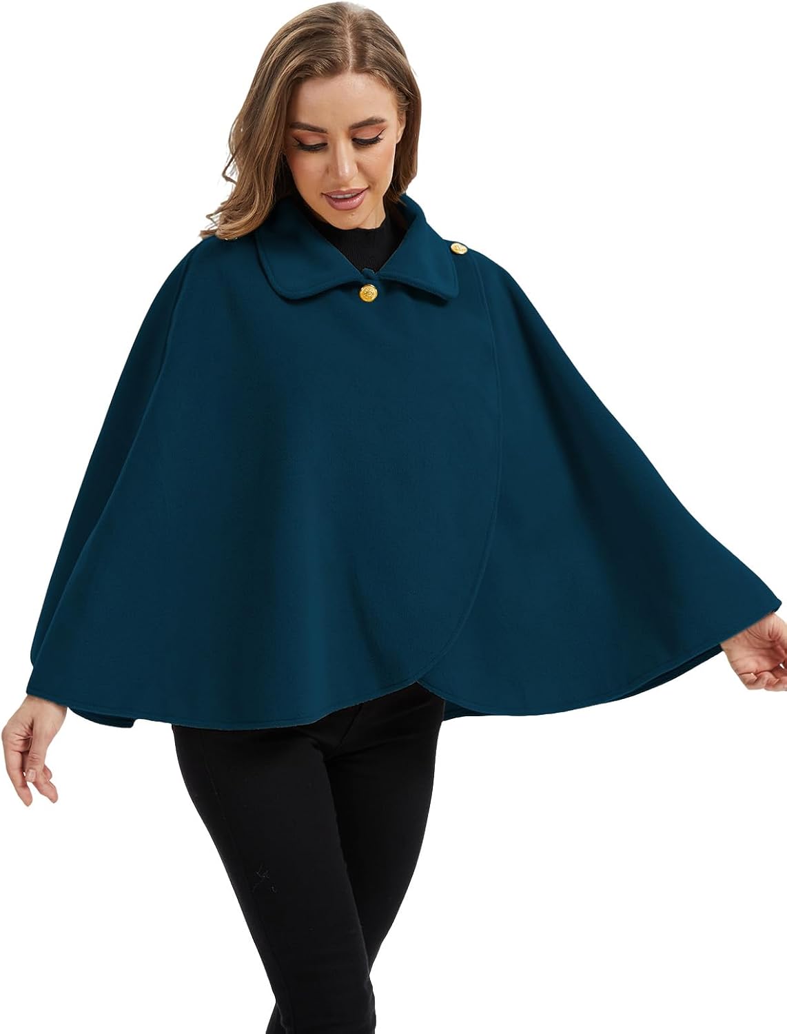 Cape châle femme hiver, fausse fourrure col à revers boutons vintage