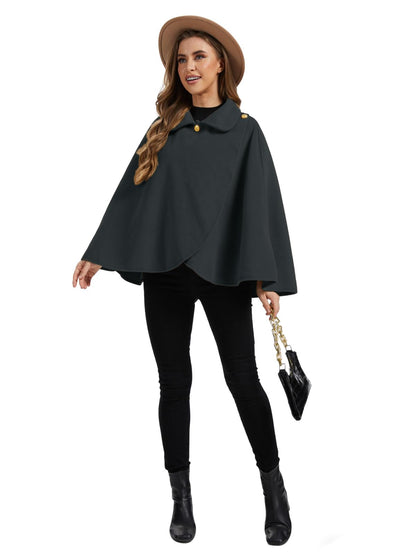 Cape châle femme hiver, fausse fourrure col à revers boutons vintage