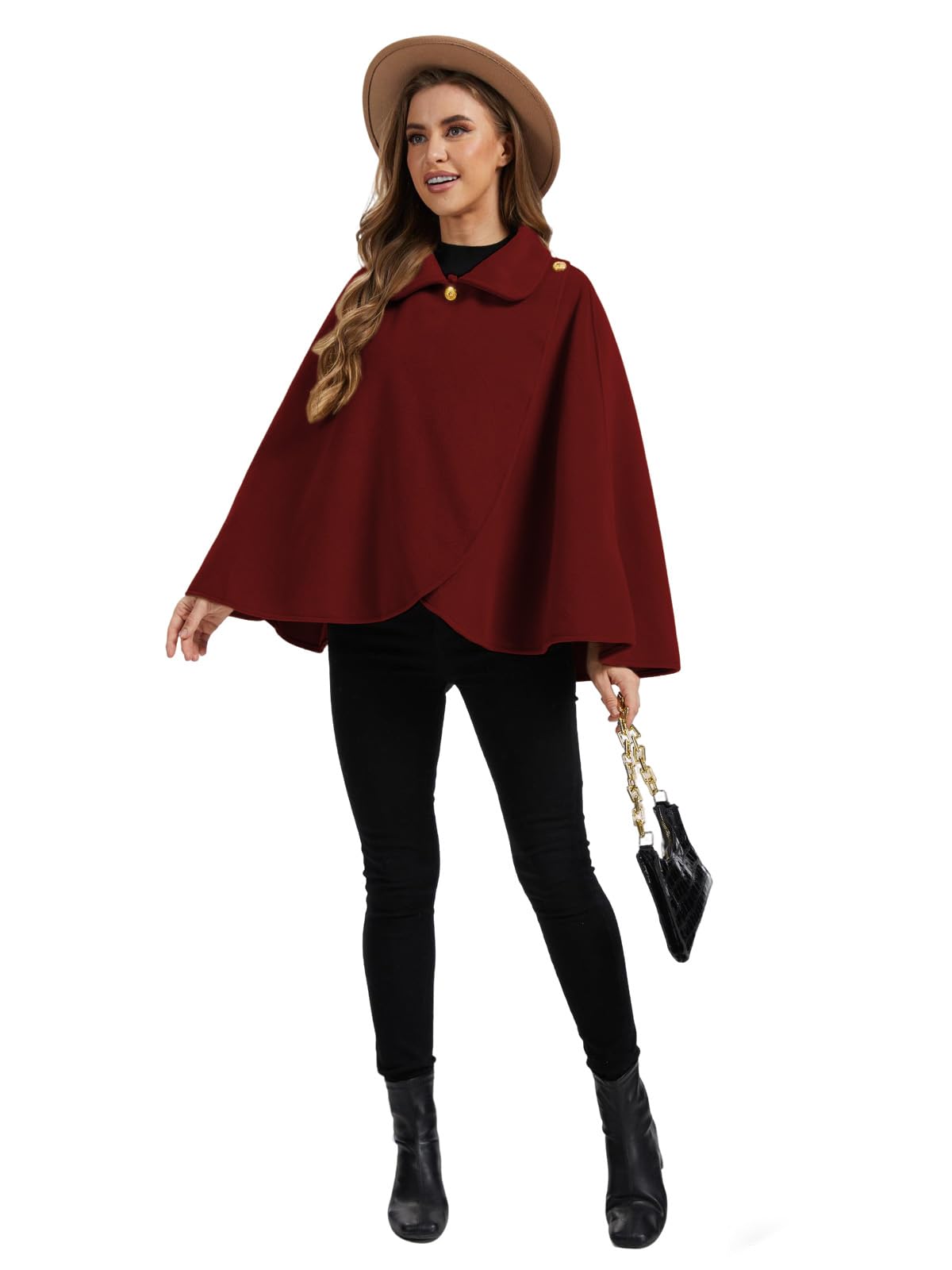 Cape châle femme hiver, fausse fourrure col à revers boutons vintage