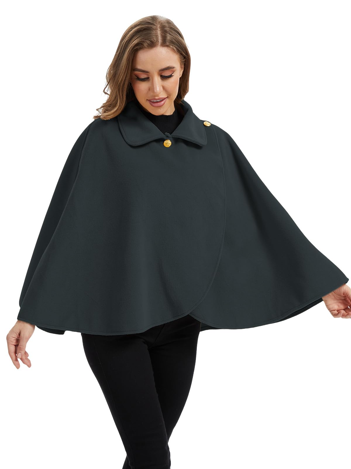 Cape châle femme hiver, fausse fourrure col à revers boutons vintage