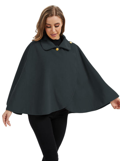 Cape châle femme hiver, fausse fourrure col à revers boutons vintage