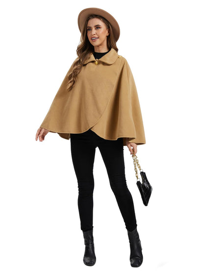 Cape châle femme hiver, fausse fourrure col à revers boutons vintage