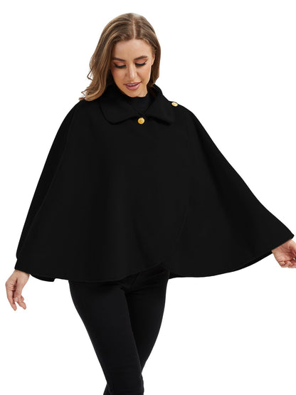 Cape châle femme hiver, fausse fourrure col à revers boutons vintage