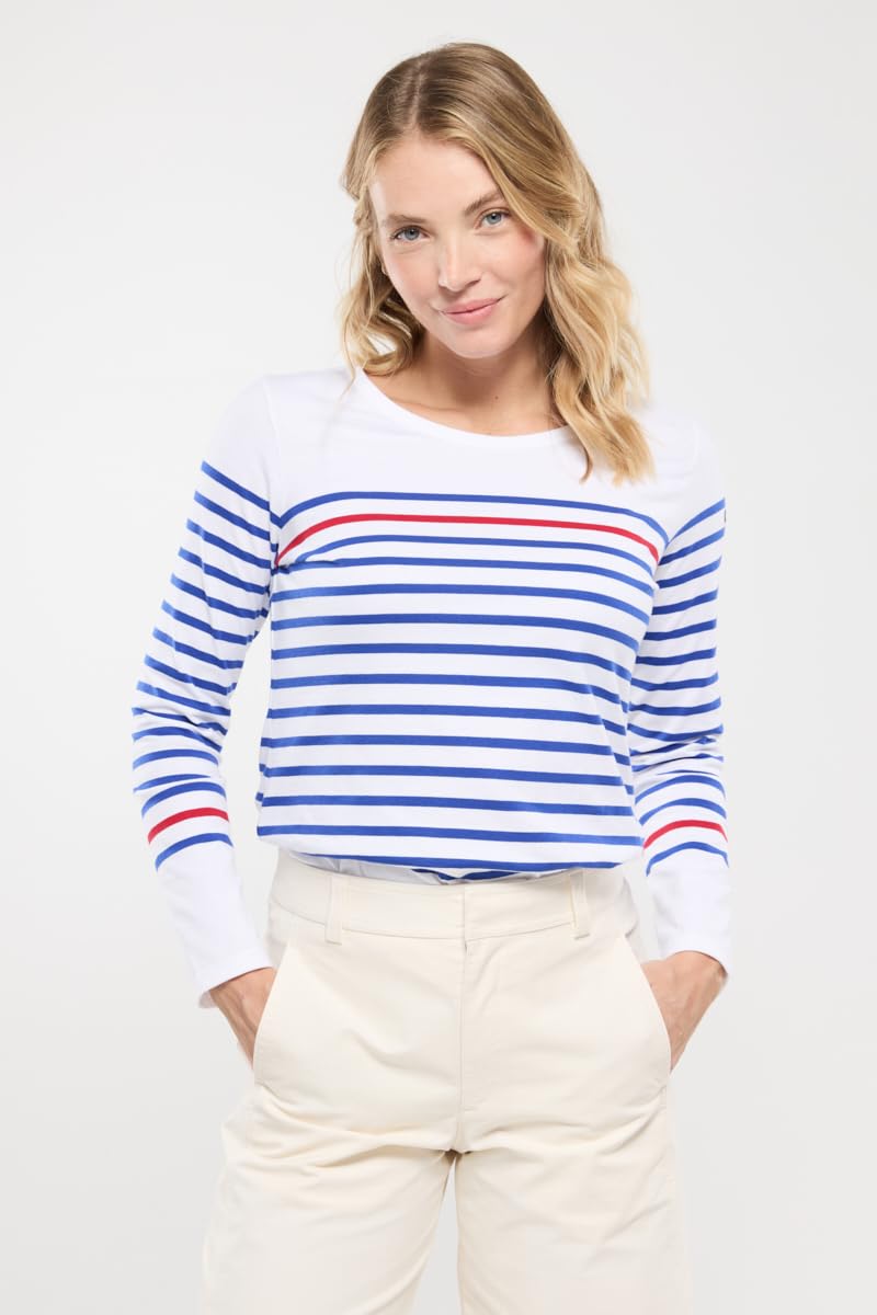 Marinière Armor Lux modèle Rempart femme, jersey de coton lourd col bateau — blanc étoile braise