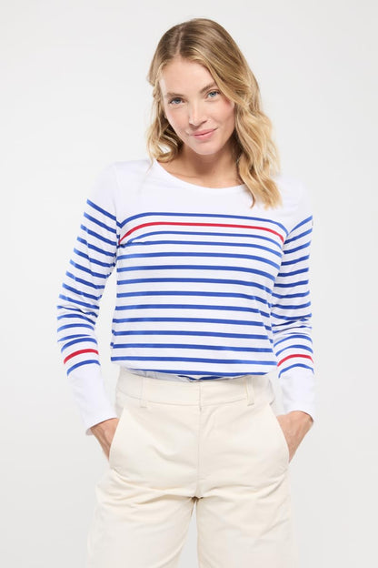 Marinière Armor Lux modèle Rempart femme, jersey de coton lourd col bateau — blanc étoile braise