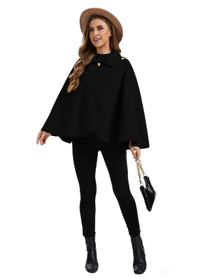 Cape châle femme hiver, fausse fourrure col à revers boutons vintage