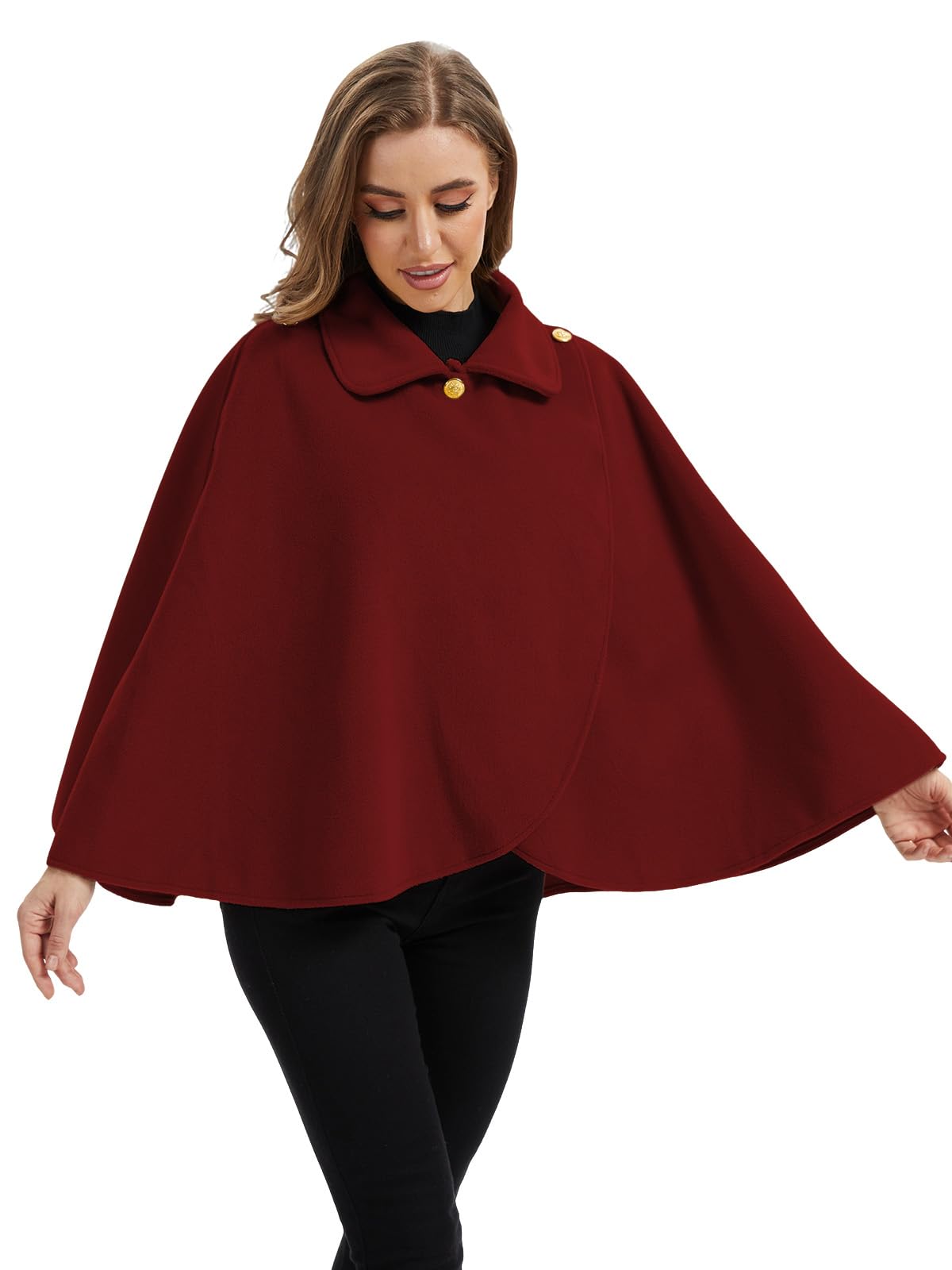 Cape châle femme hiver, fausse fourrure col à revers boutons vintage