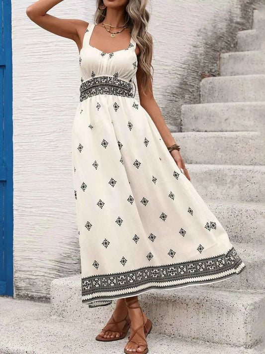 Robe midi à imprimé avec bretelles larges et poches