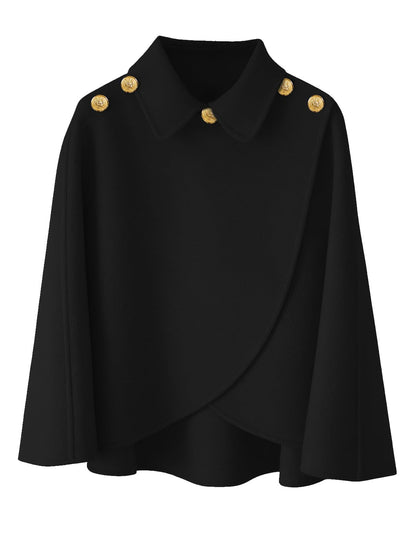 Cape châle femme hiver, fausse fourrure col à revers boutons vintage