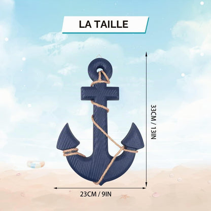 Gouvernail et ancre décoratifs en bois — lot de 2