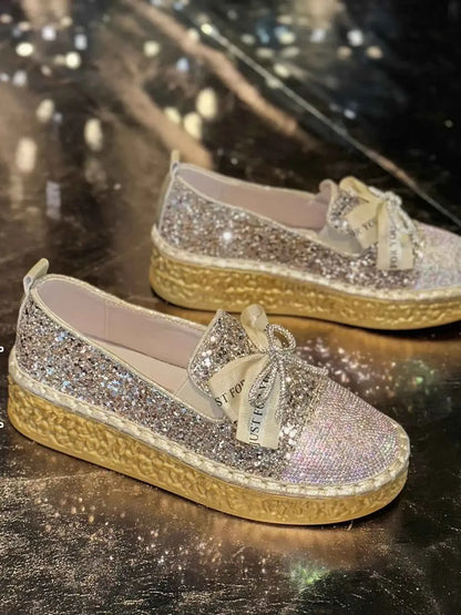Slip-ons bout rond nœud en strass et sequins