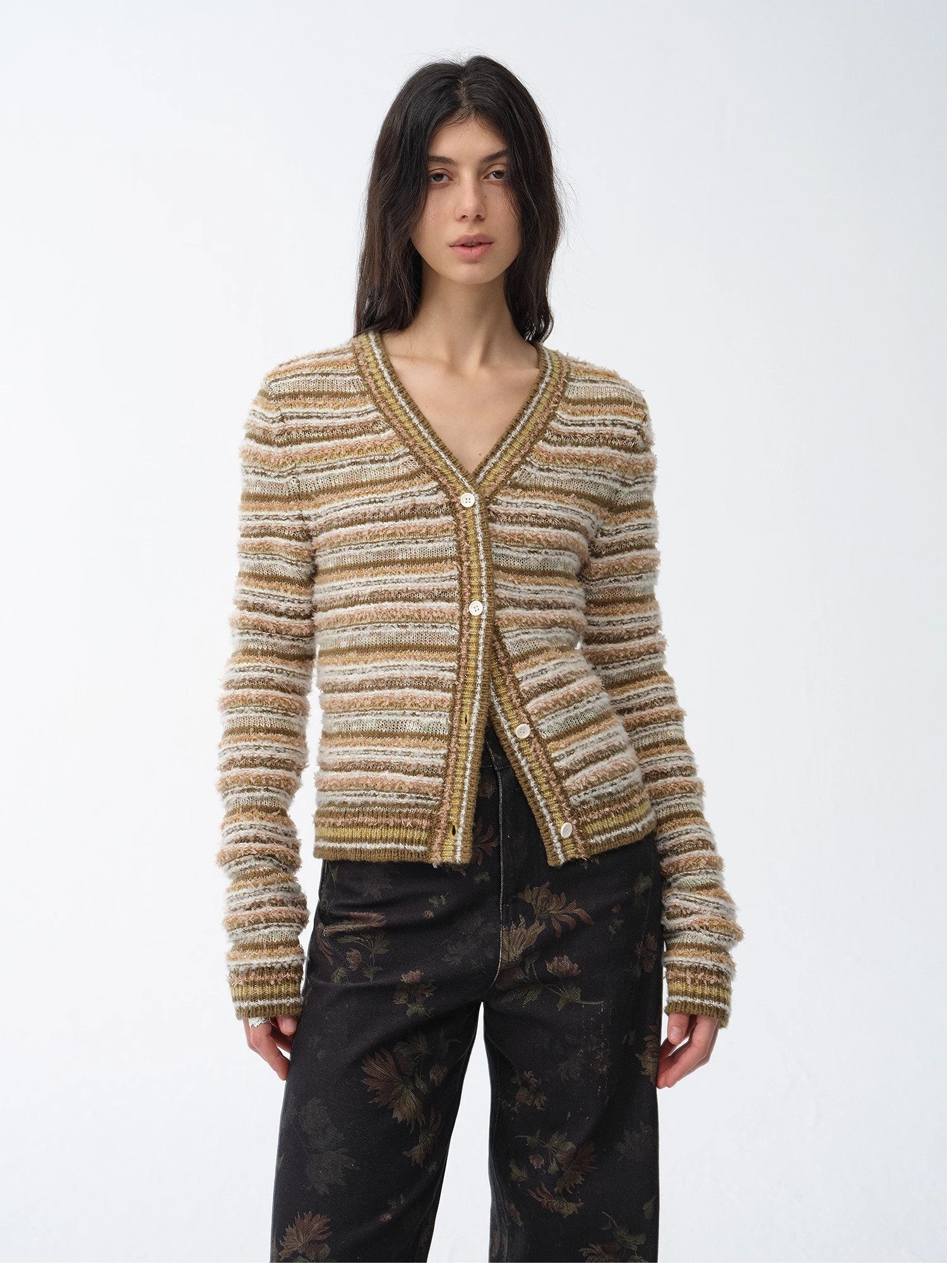 Cardigan rayé en maille tissée col V printemps MyParisMonaco