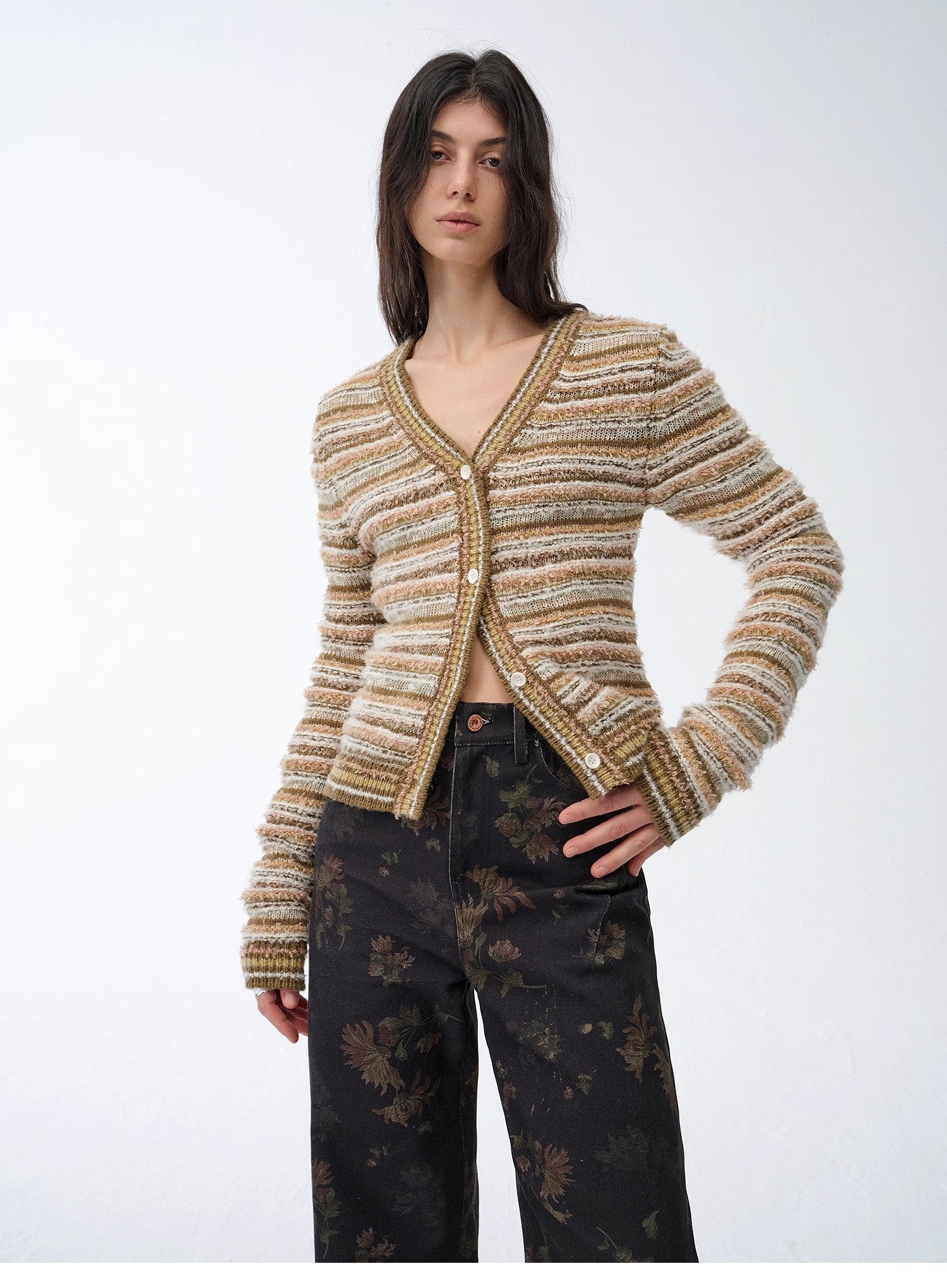 Cardigan rayé en maille tissée col V printemps MyParisMonaco
