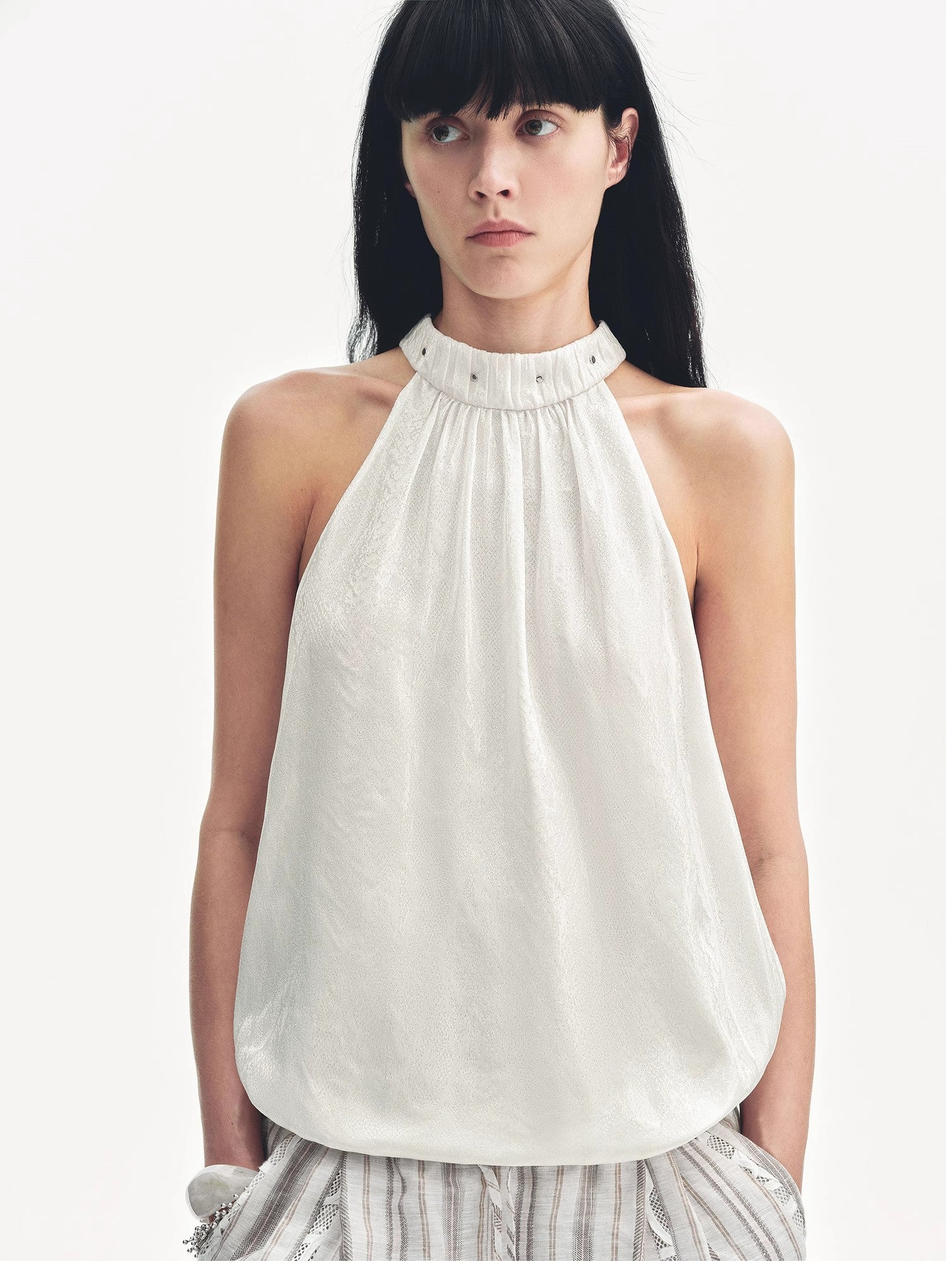 Débardeur col halter rétro à motif brodé MyParisMonaco