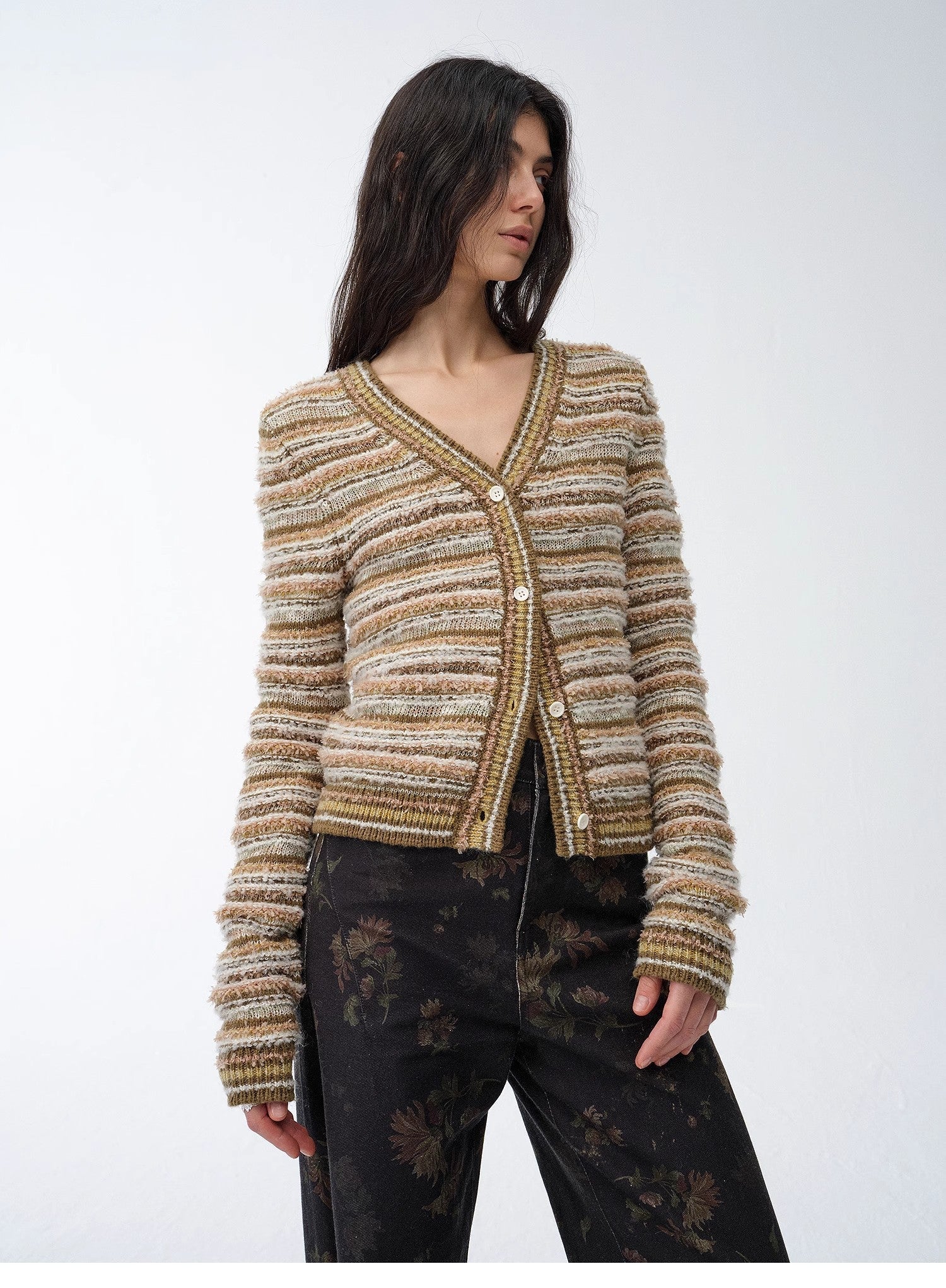 Cardigan rayé en maille tissée col V printemps MyParisMonaco