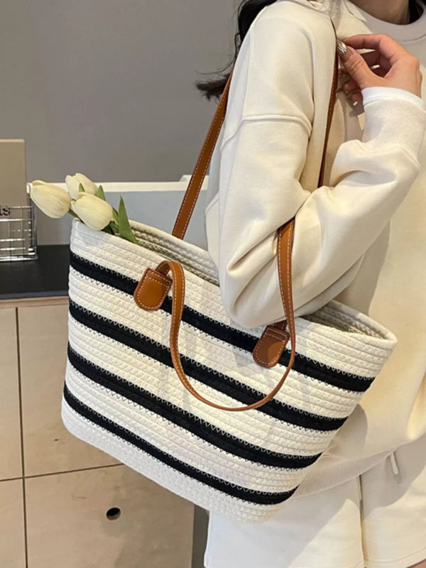 Sac cabas en paille rayée