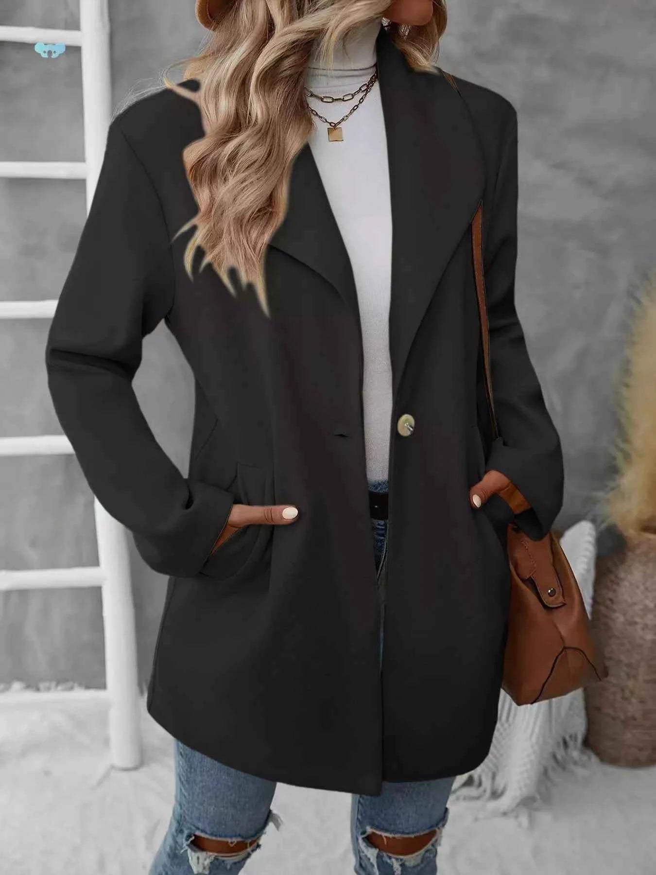 Manteau oversize col à revers bouton unique en mélange laine