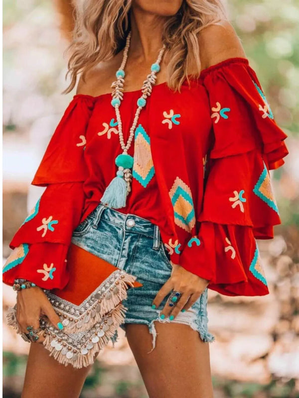 Blouse épaules dénudées à manches à volants