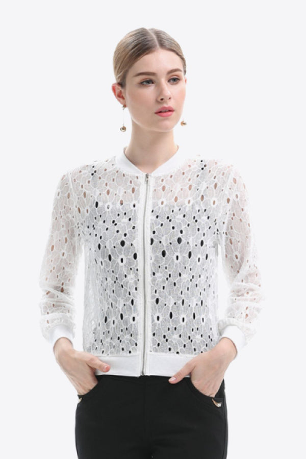 Veste zippée ajourée col rond
