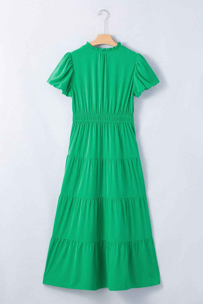 Robe maxi à volants étagés et manches bouffantes